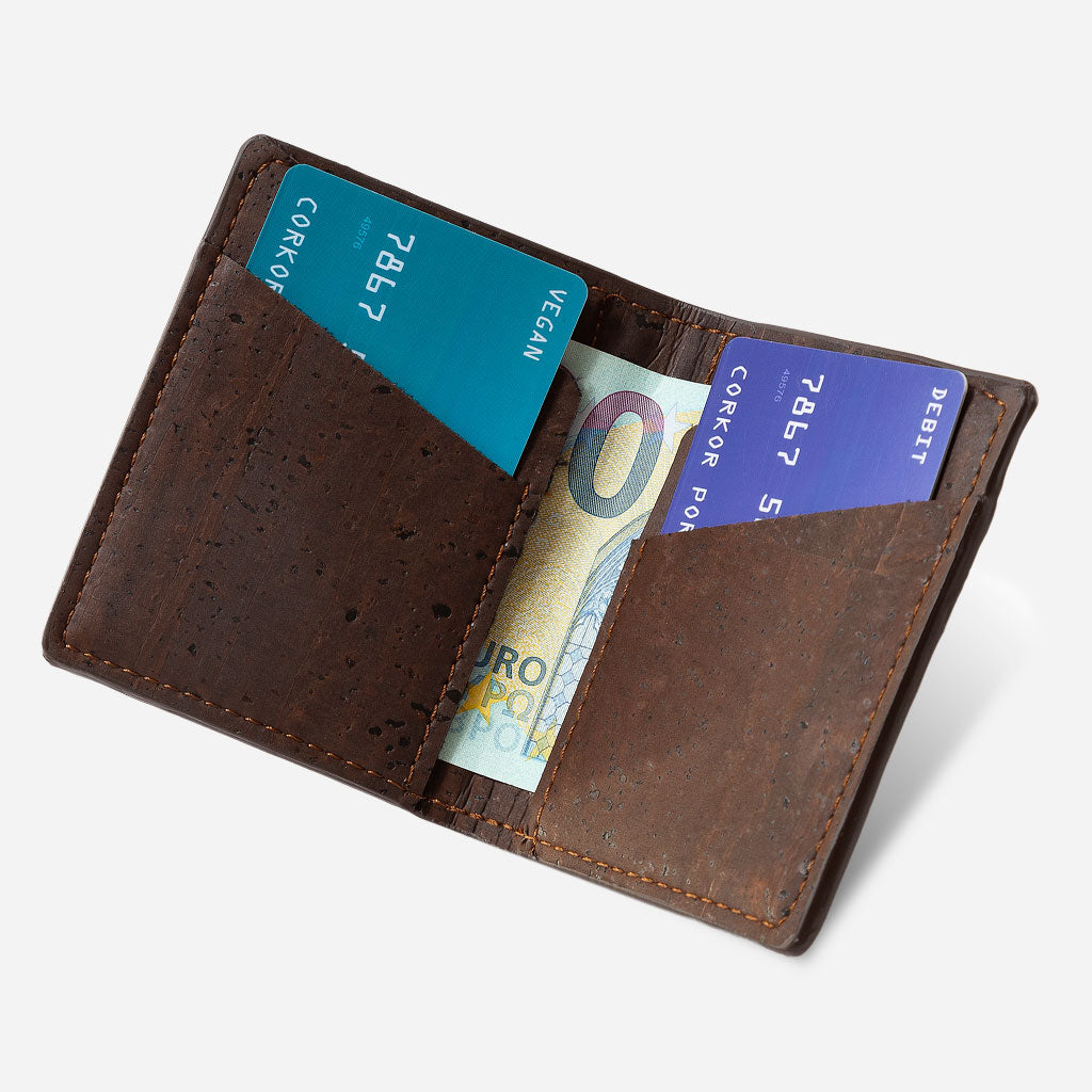 Cork Vegan Coin Slim Wallet Corkor Dark Brown