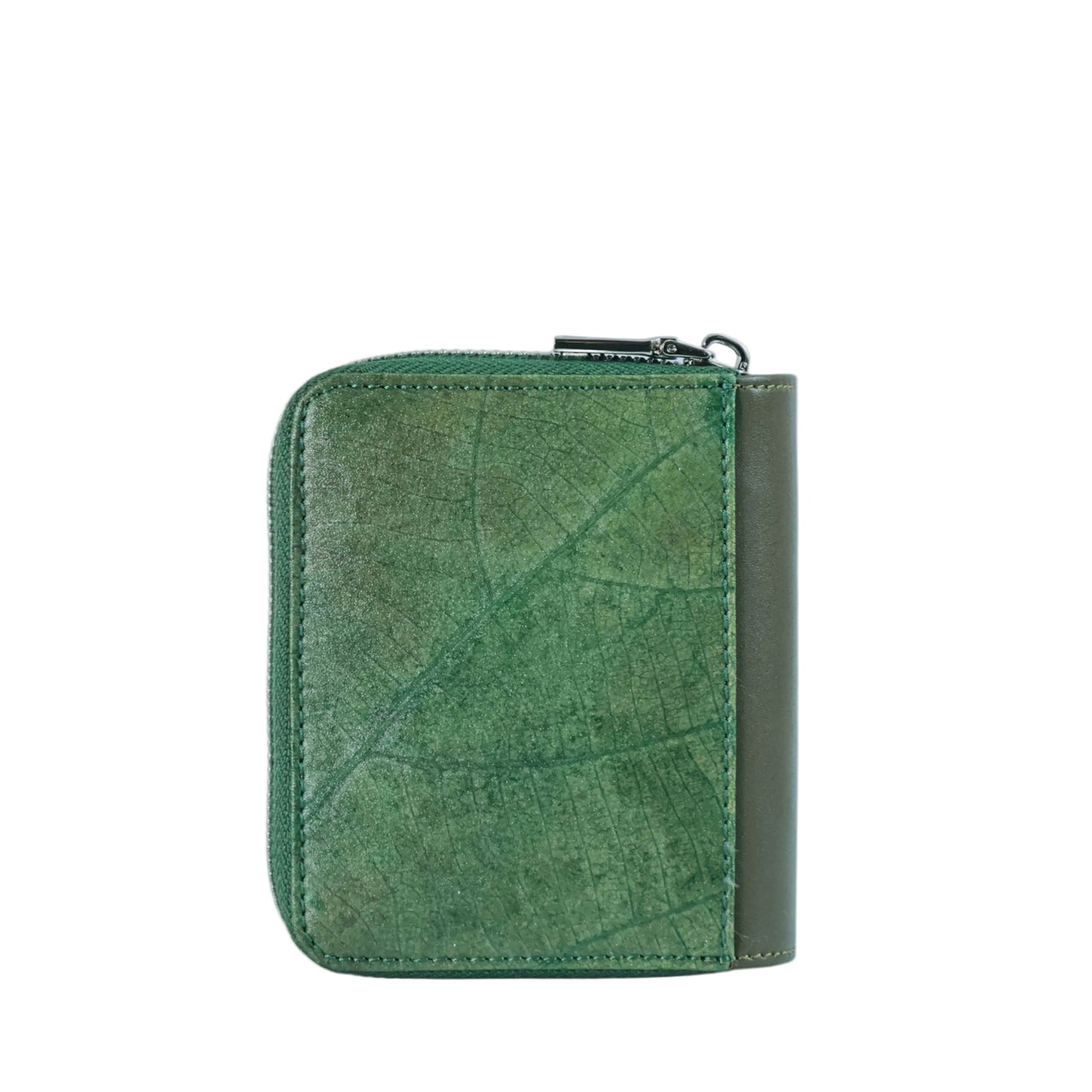 Vegan Leaf Leather Compact Zip Wallet Thamon Green
