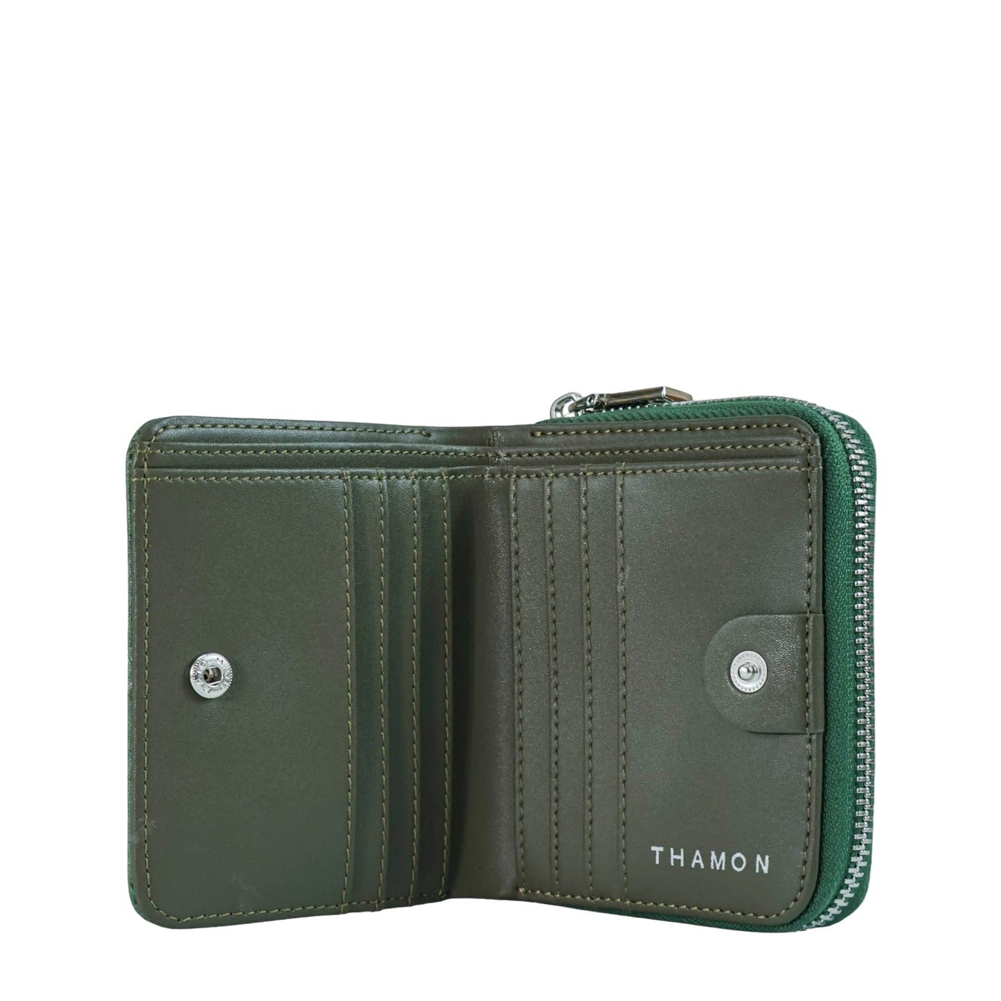 Vegan Leaf Leather Compact Zip Wallet Thamon Green