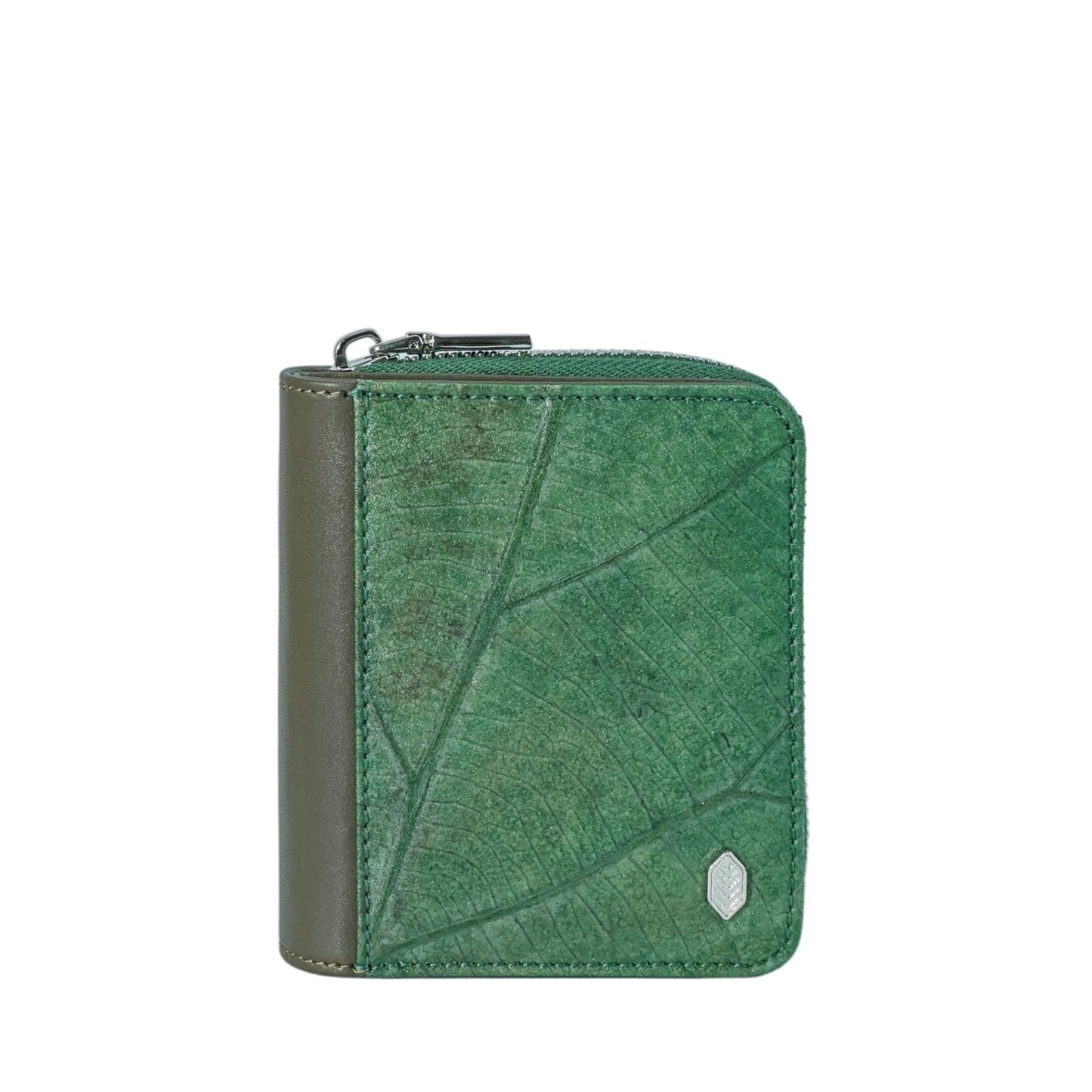 Vegan Leaf Leather Compact Zip Wallet Thamon Green