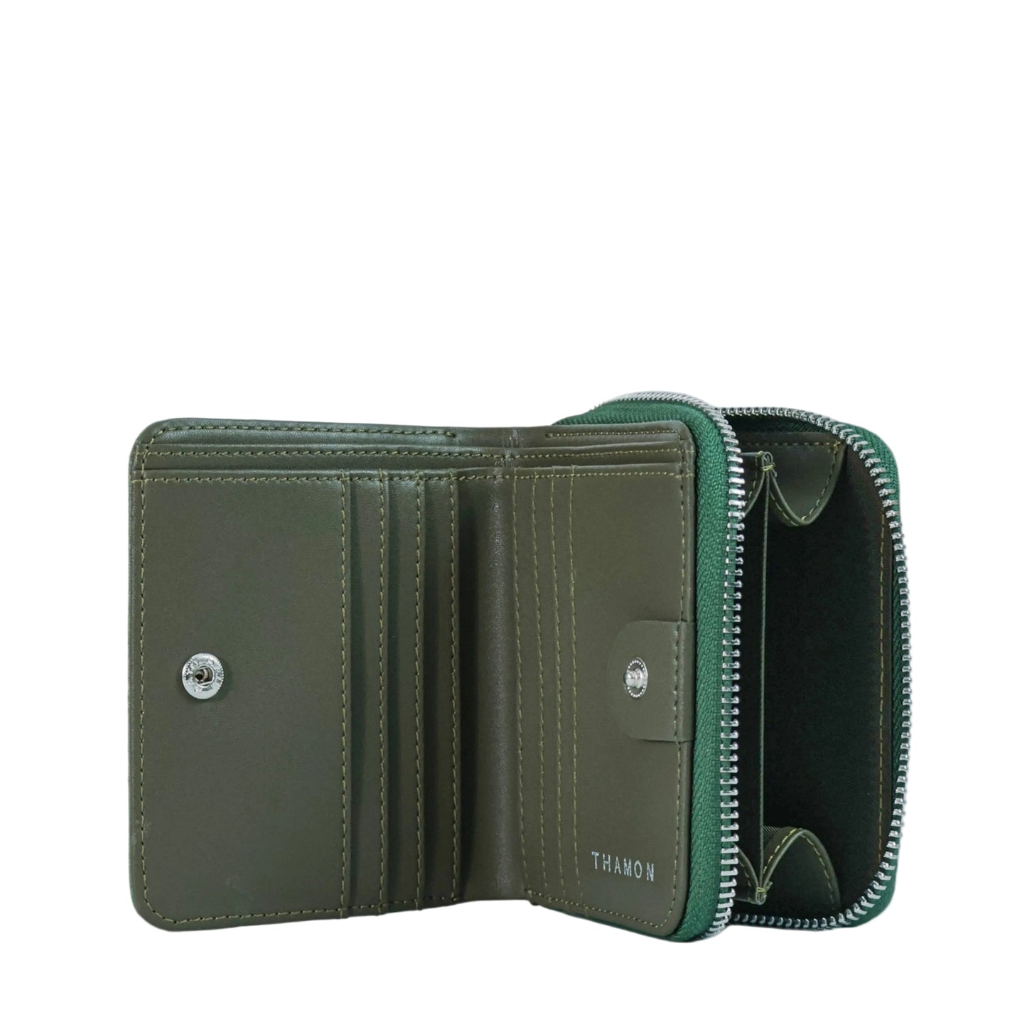 Vegan Leaf Leather Compact Zip Wallet Thamon Green