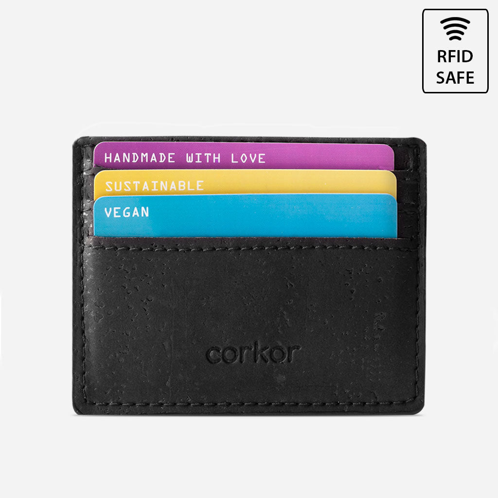 Cork Vegan Card Holder Wallet Corkor Black - I Am The Animal