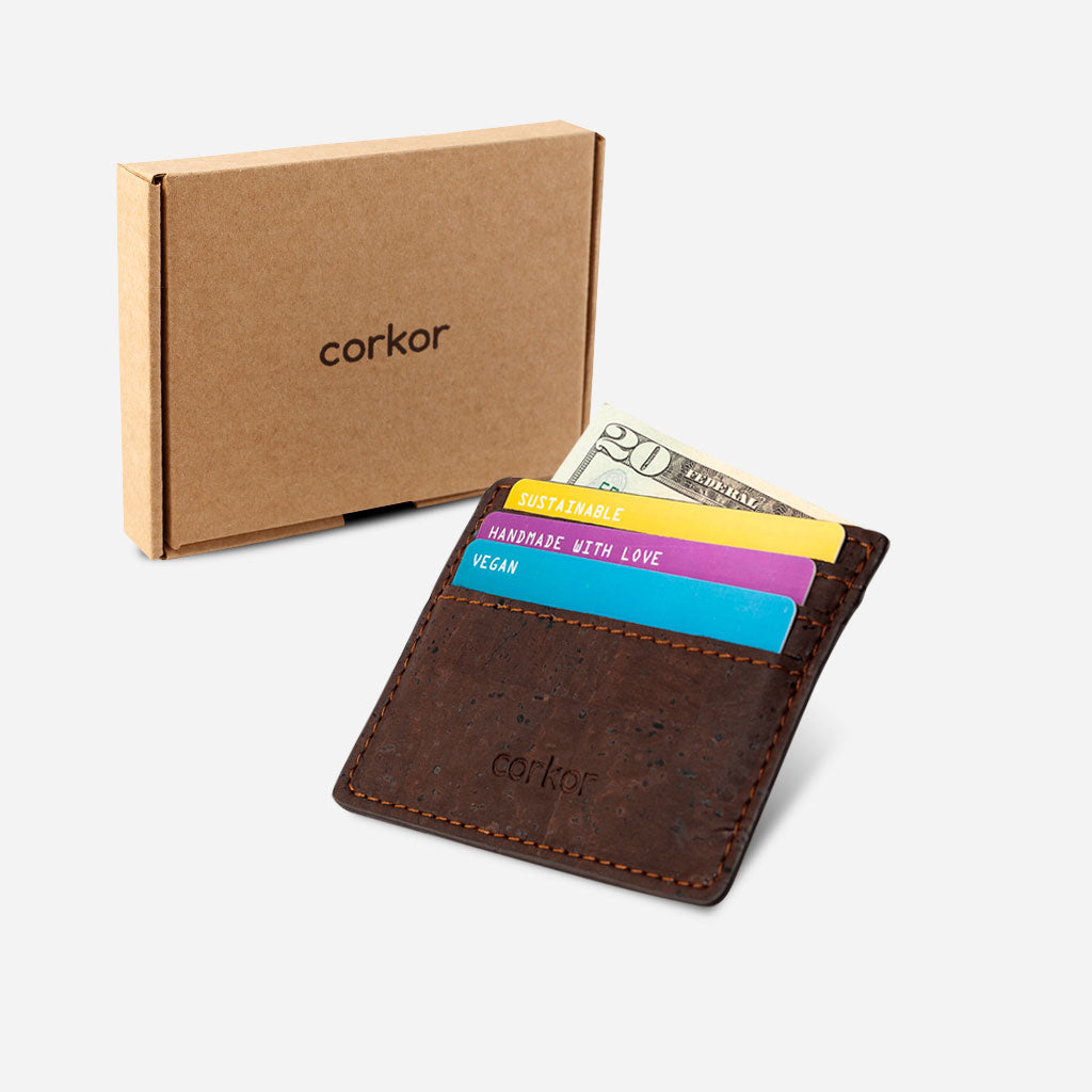 Cork Vegan Card Holder Wallet Corkor Dark Brown - I Am The Animal