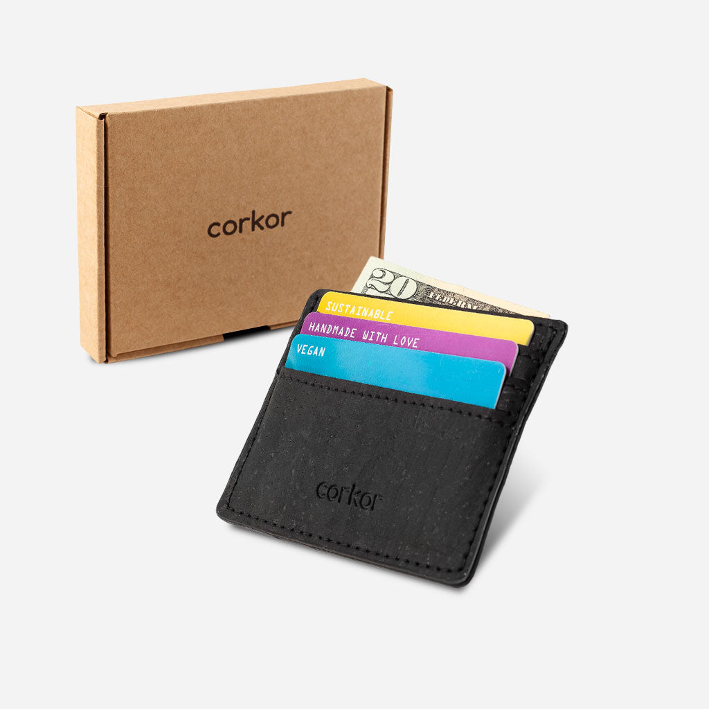 Cork Vegan Card Holder Wallet Corkor Black - I Am The Animal