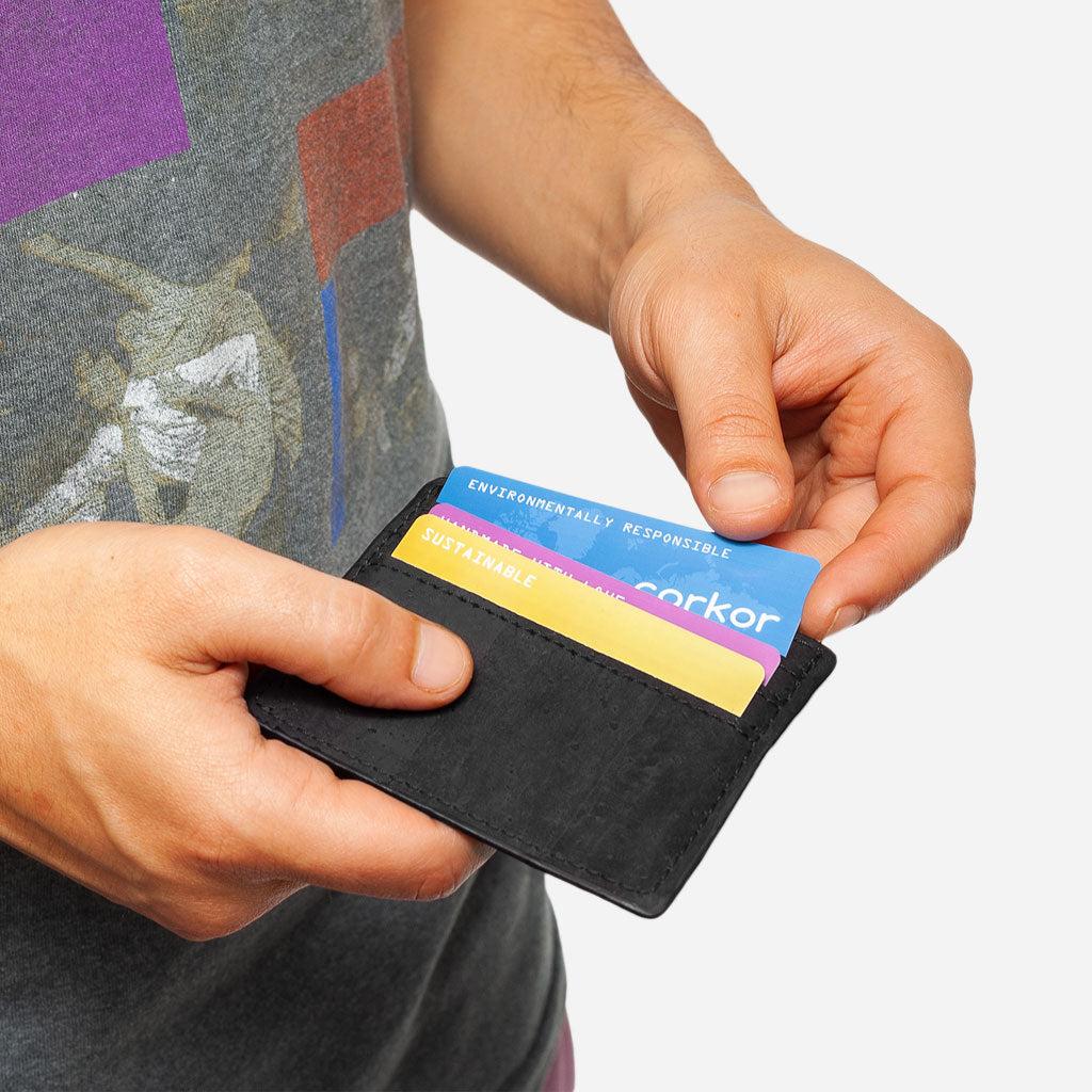 Cork Vegan Card Holder Wallet Corkor Black - I Am The Animal