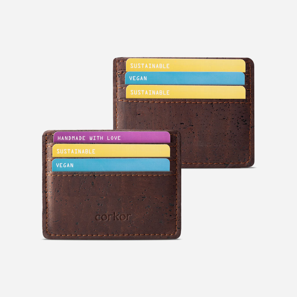 Cork Vegan Card Holder Wallet Corkor Dark Brown - I Am The Animal