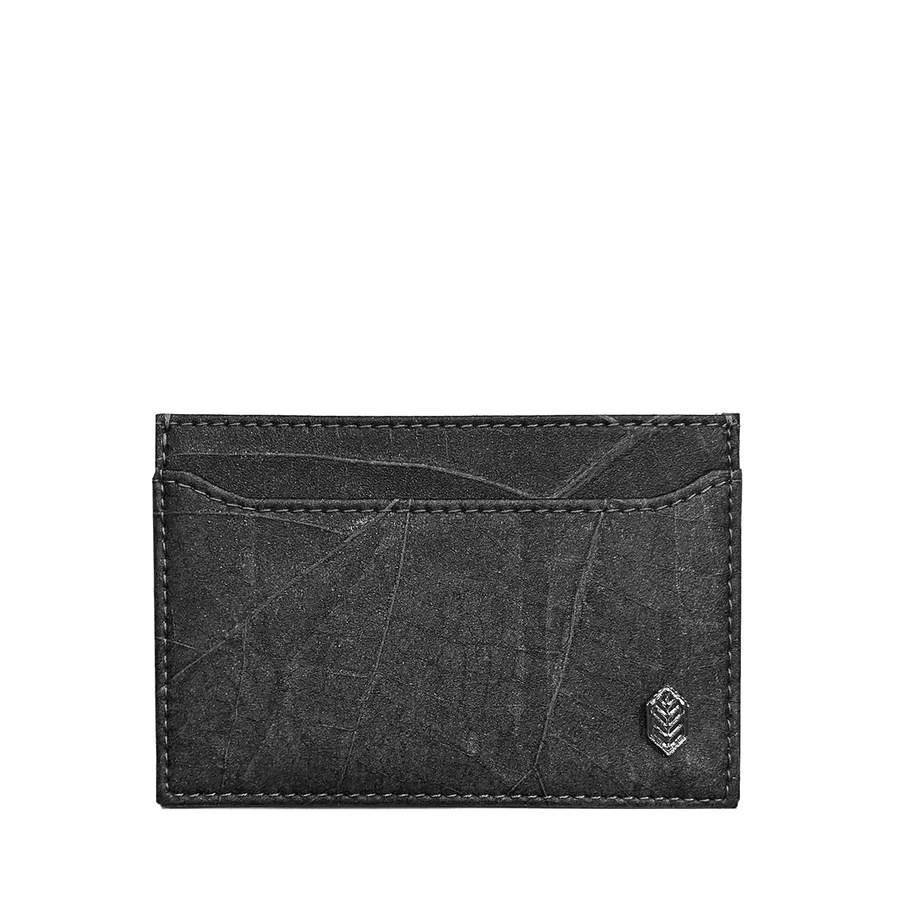 Vegan Leaf Leather Card Holder Thamon Black - I Am The Animal