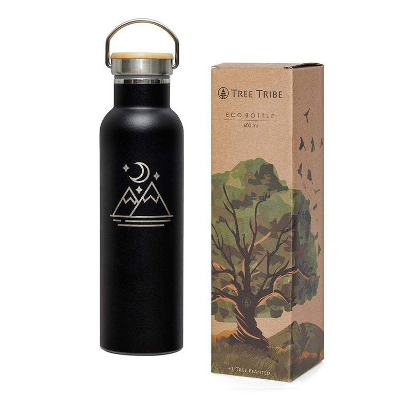 Stainless Steel Water Bottle Black Moon Mountain 600ml - I Am The Animal