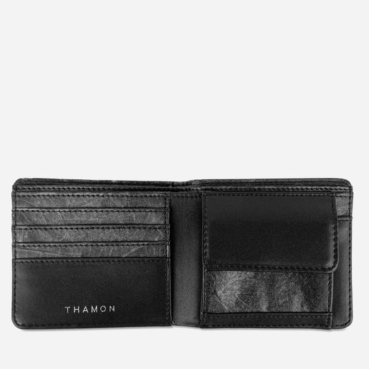 Vegan Leaf Leather Bifold Coin Wallet Thamon Black