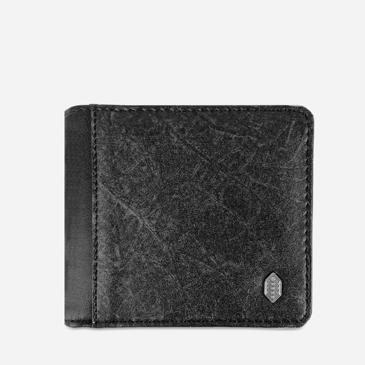 Vegan Leaf Leather Bifold Coin Wallet Thamon Black