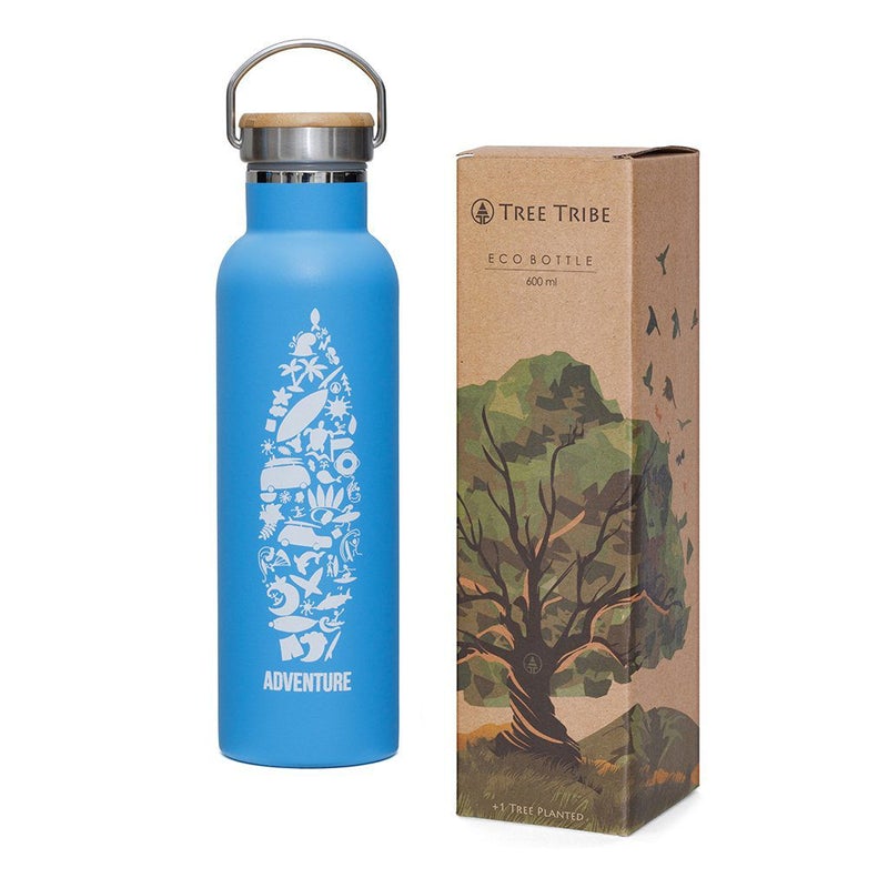 Stainless Steel Water Bottle Blue Adventure 600ml - I Am The Animal