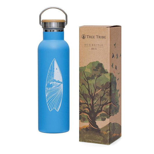 Stainless Steel Water Bottle Blue Surfboard 600ml - I Am The Animal