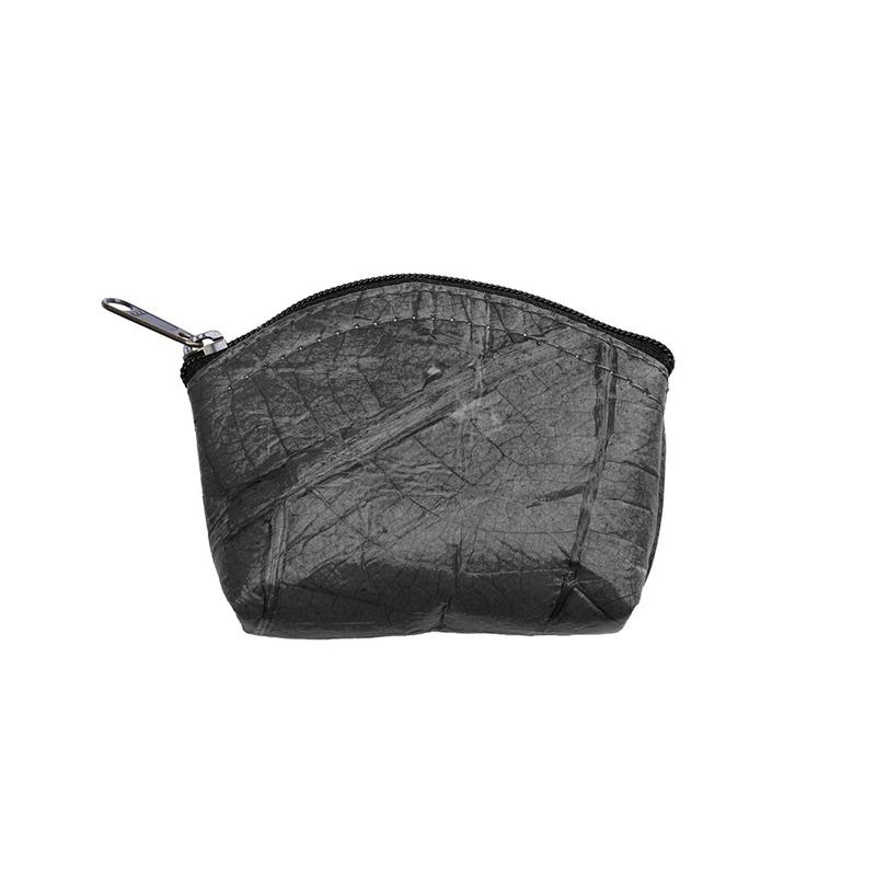 Vegan Leaf Leather Women's Coin Purse Black - I Am The Animal
