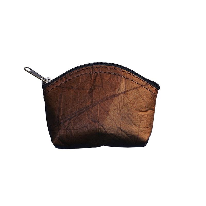 Vegan Leaf Leather Women's Coin Purse Brown - I Am The Animal
