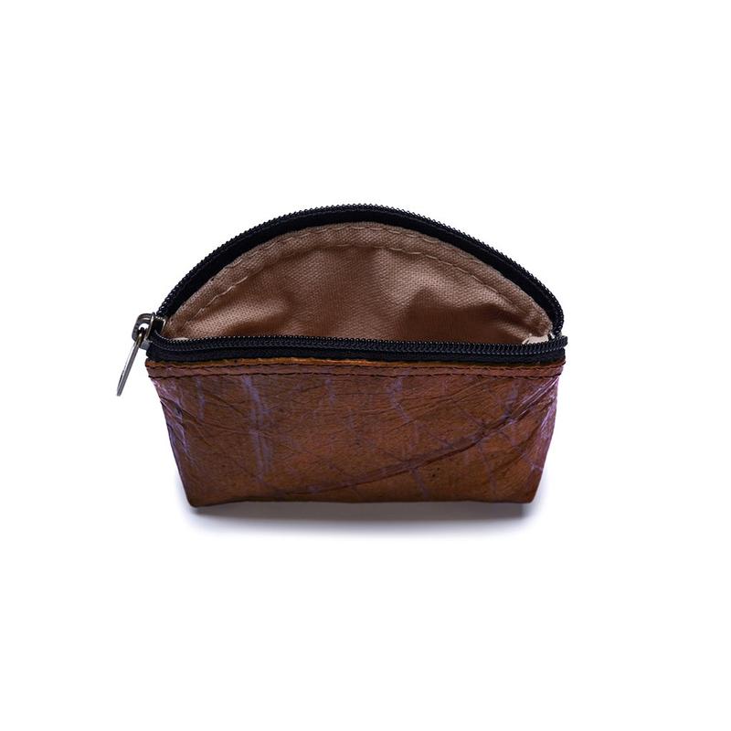 Vegan Leaf Leather Women's Coin Purse Brown - I Am The Animal