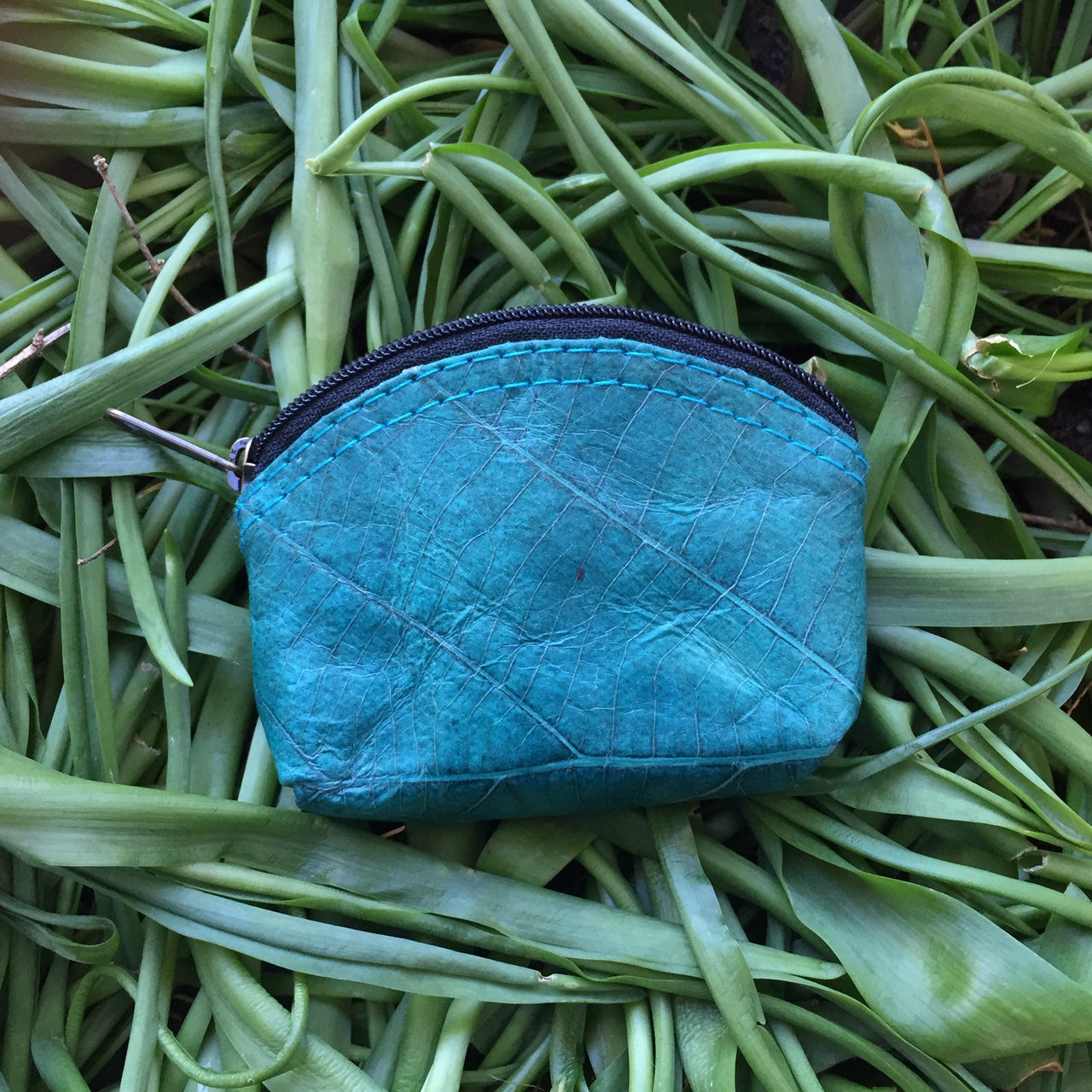 Vegan Leaf Leather Women's Coin Purse Turquoise - I Am The Animal