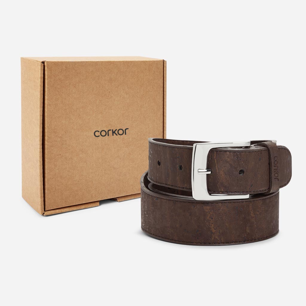 Cork Vegan Men's Belt 35mm Corkor Dark Brown