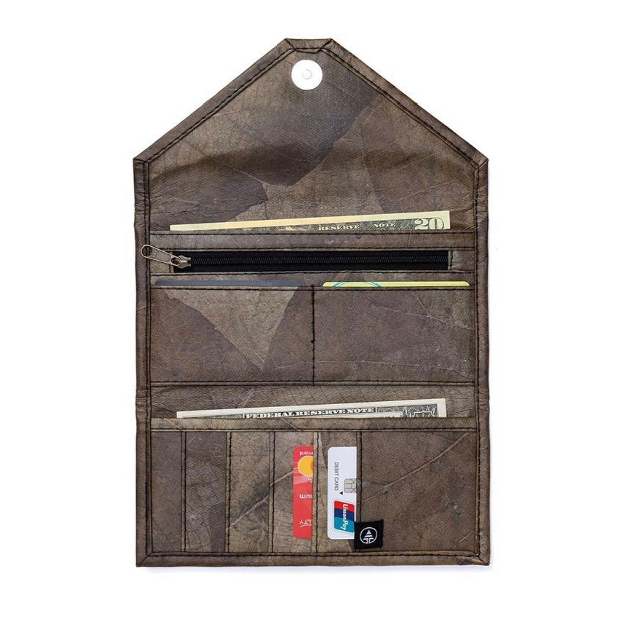 Vegan Leaf Leather Women's Envelope Wallet Black - I Am The Animal