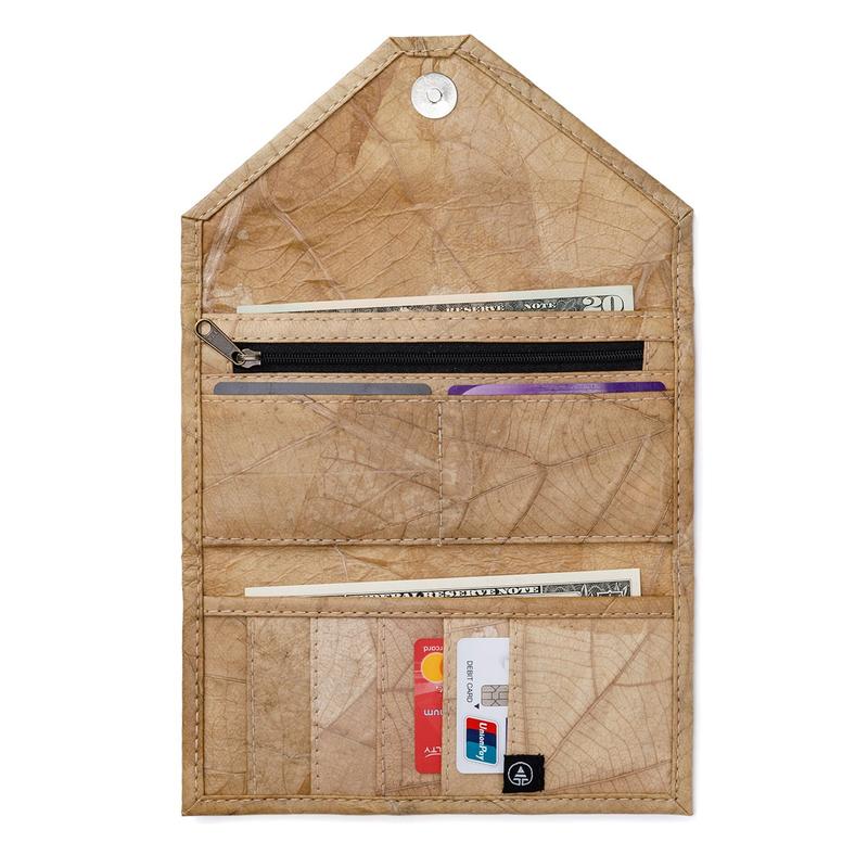 Vegan Leaf Leather Women's Envelope Wallet Natural - I Am The Animal