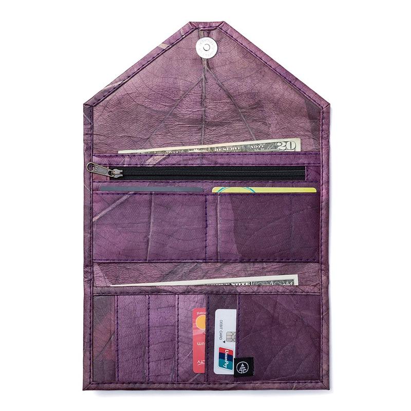 Vegan Leaf Leather Women's Envelope Wallet Purple - I Am The Animal