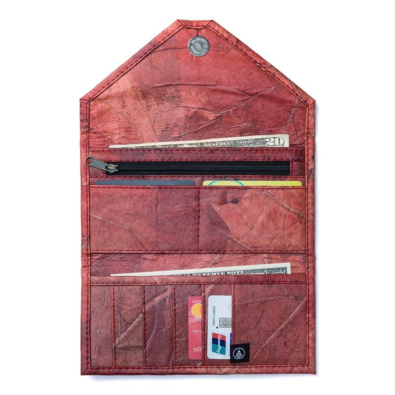 Vegan Leaf Leather Women's Envelope Wallet Red - I Am The Animal