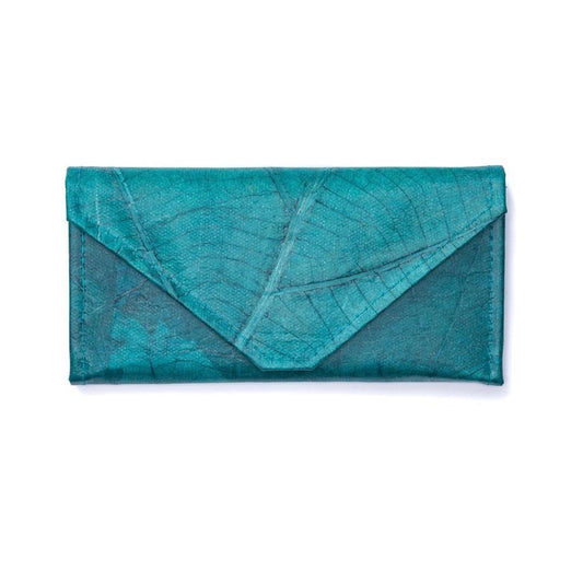 Vegan Leaf Leather Women's Envelope Wallet Turquoise - I Am The Animal