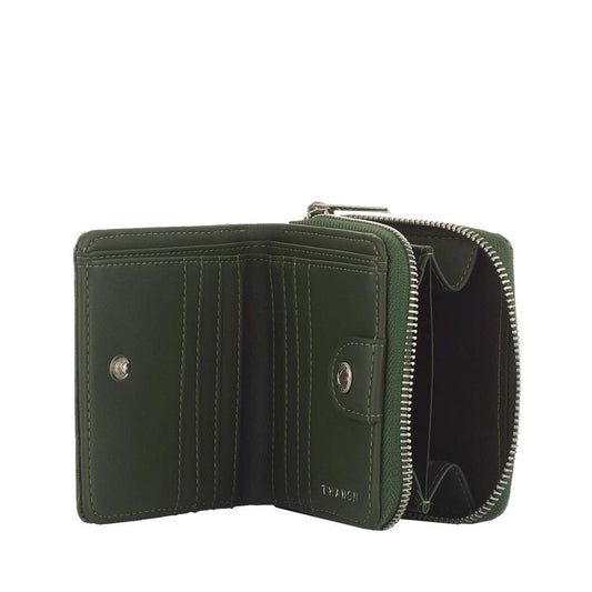 Vegan Leaf Leather Compact Zip Wallet Thamon Green - I Am The Animal