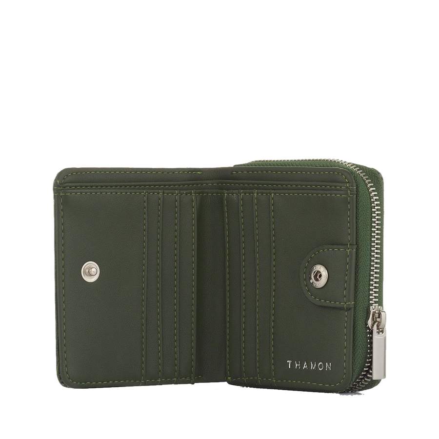 Vegan Leaf Leather Compact Zip Wallet Thamon Green - I Am The Animal