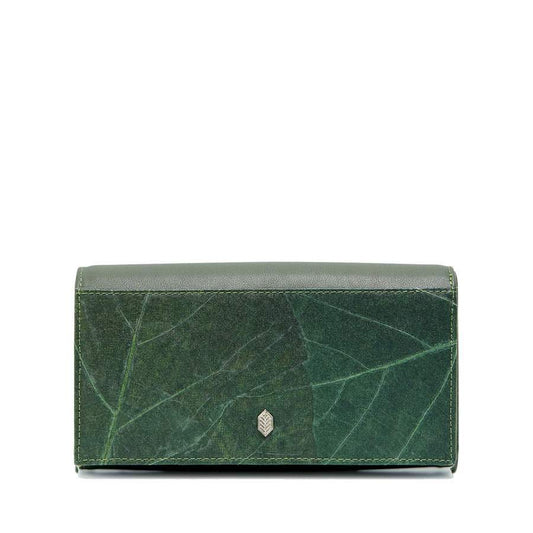 Vegan Leaf Leather Foldover Purse Thamon Green - I Am The Animal