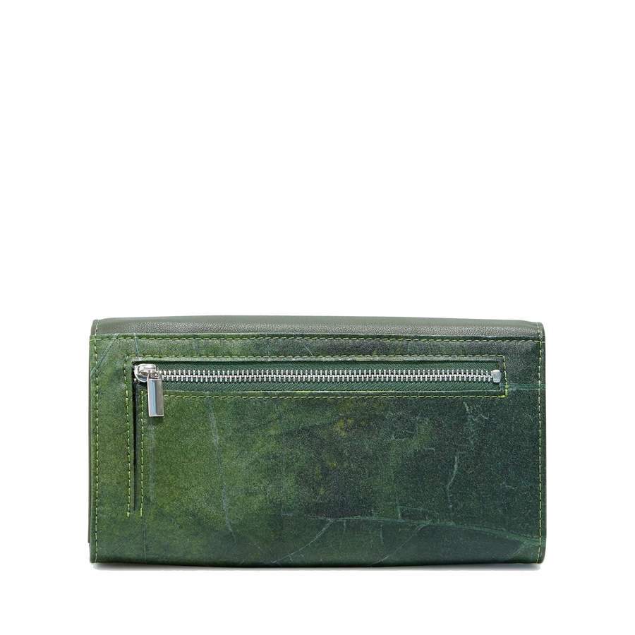 Vegan Leaf Leather Foldover Purse Thamon Green - I Am The Animal