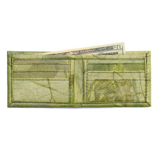 Vegan Leaf Leather Bifold Wallet Green - I Am The Animal