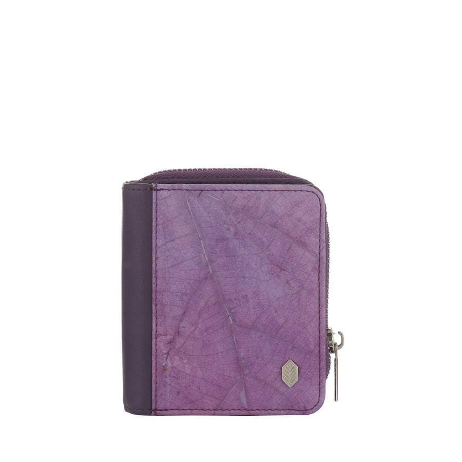 Vegan Leaf Leather Compact Zip Wallet Thamon Purple - I Am The Animal