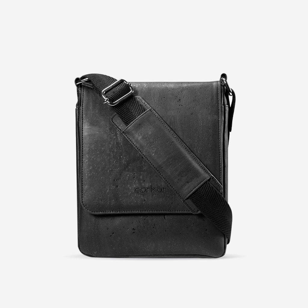 Cork Vegan Messenger Bag Medium Tablet Corkor Black - I Am The Animal