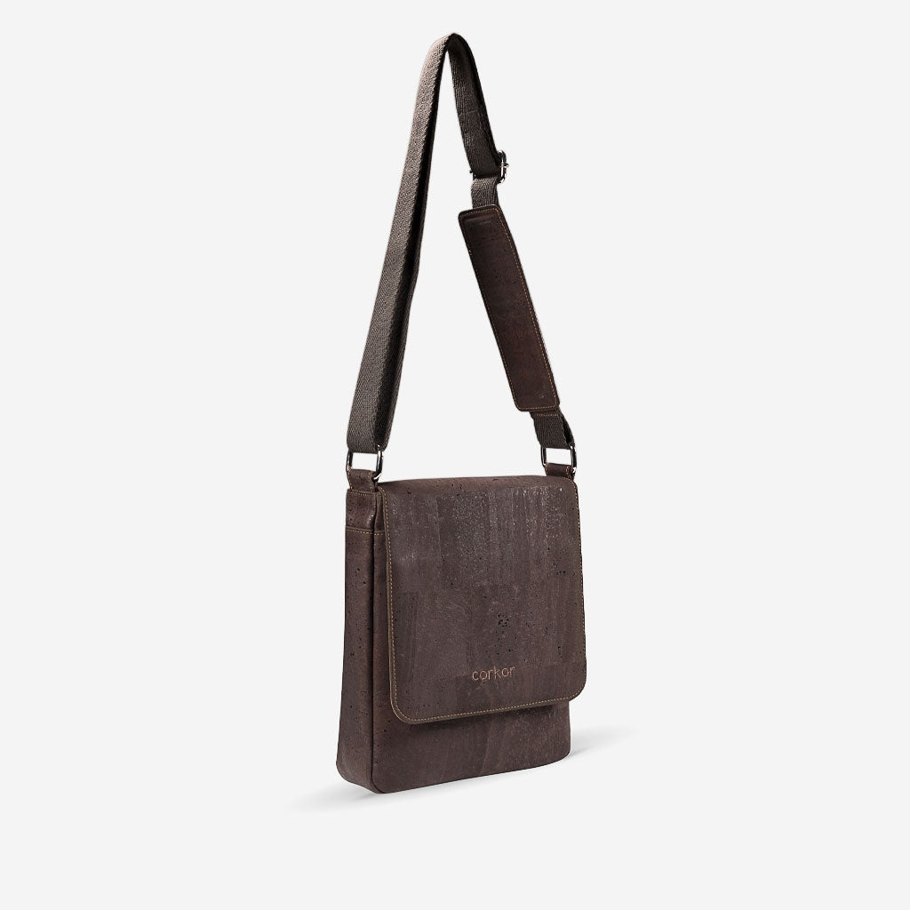 Cork Vegan Messenger Bag Medium Tablet Corkor Dark Brown - I Am The Animal