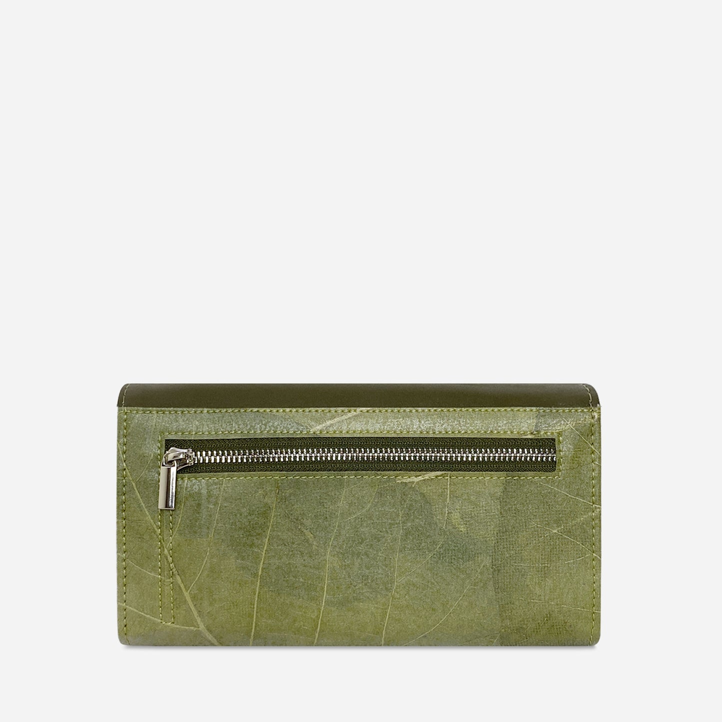 Vegan Leaf Leather Foldover Purse Thamon Olive