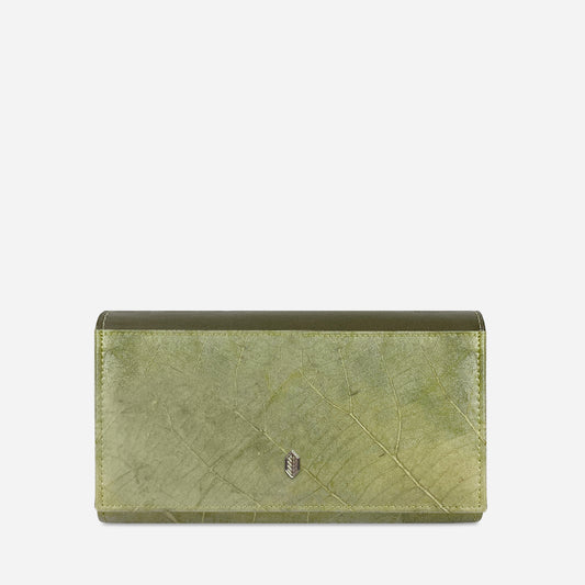 Vegan Leaf Leather Foldover Purse Thamon Olive