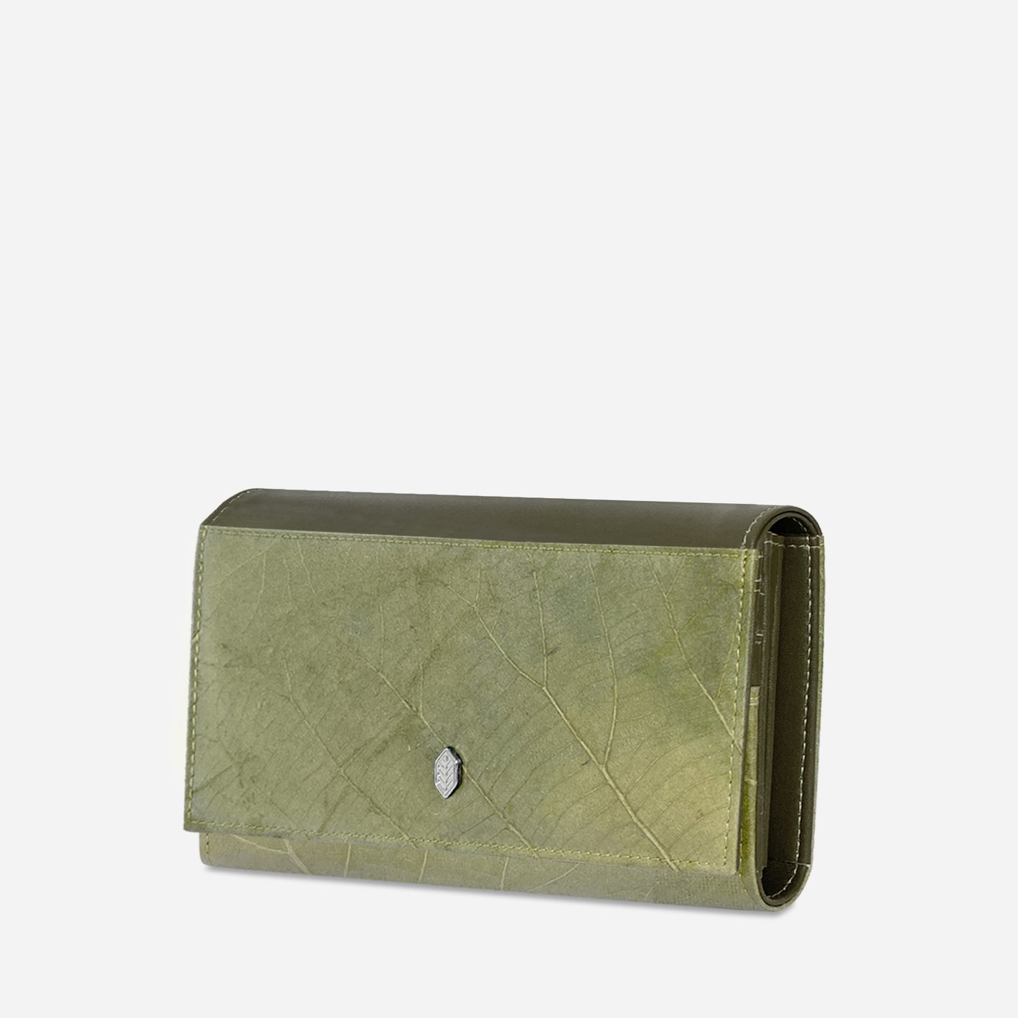 Vegan Leaf Leather Foldover Purse Thamon Olive