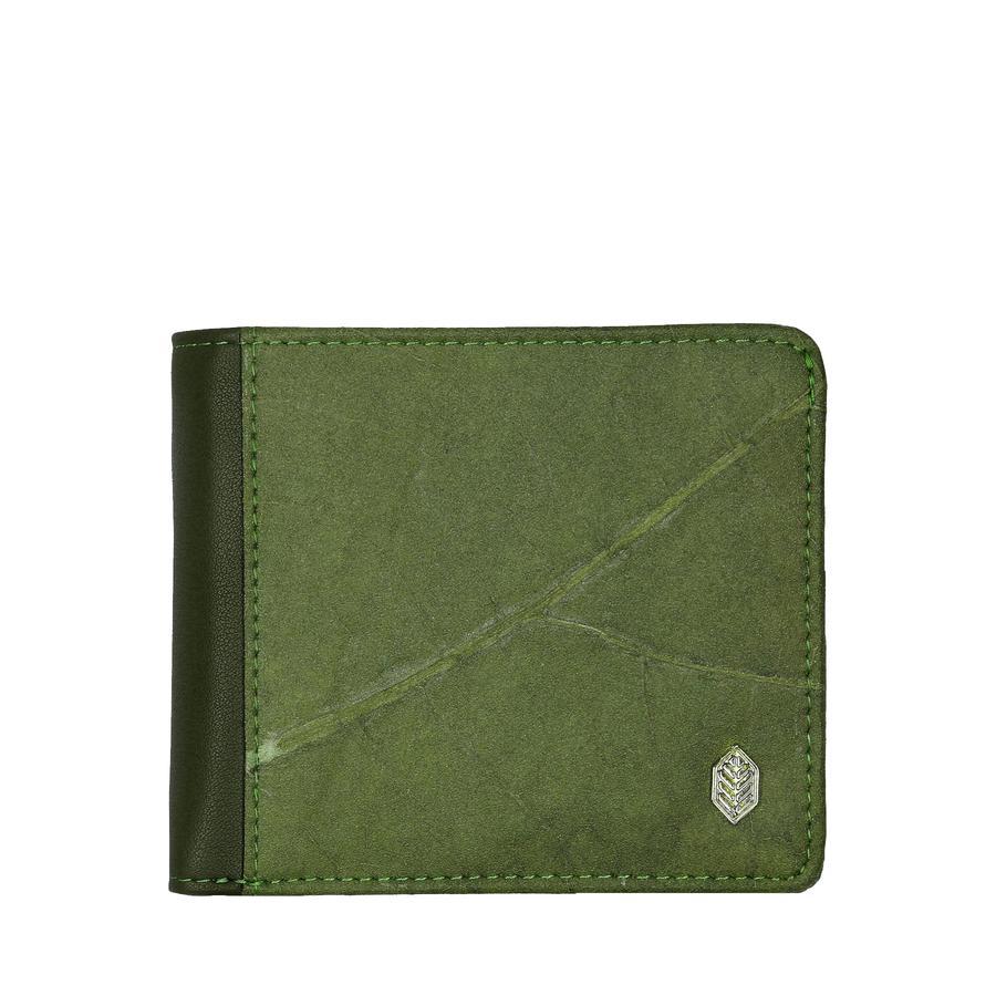 Vegan Leaf Leather Bifold Coin Wallet Thamon Olive