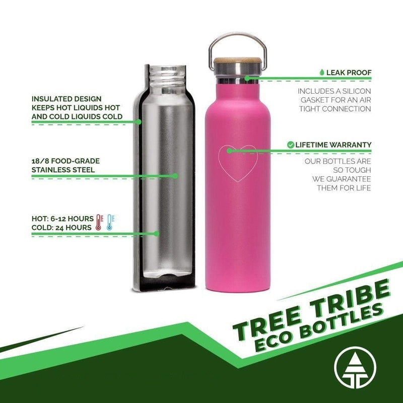 Stainless Steel Water Bottle Pink Heart 600ml - I Am The Animal