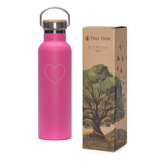 Stainless Steel Water Bottle Pink Heart 600ml - I Am The Animal