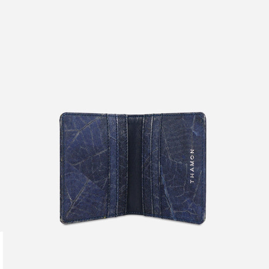 Vegan Leaf Leather Bifold Card Holder Thamon Blue