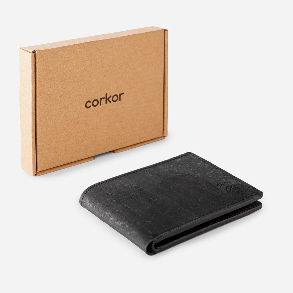 Cork Vegan Slim Bifold Wallet Corkor Black - I Am The Animal