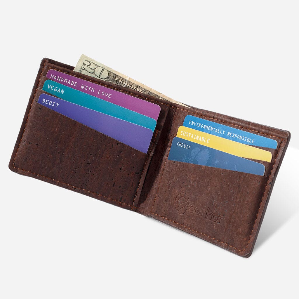 Cork Vegan Slim Bifold Wallet Corkor Dark Brown - I Am The Animal