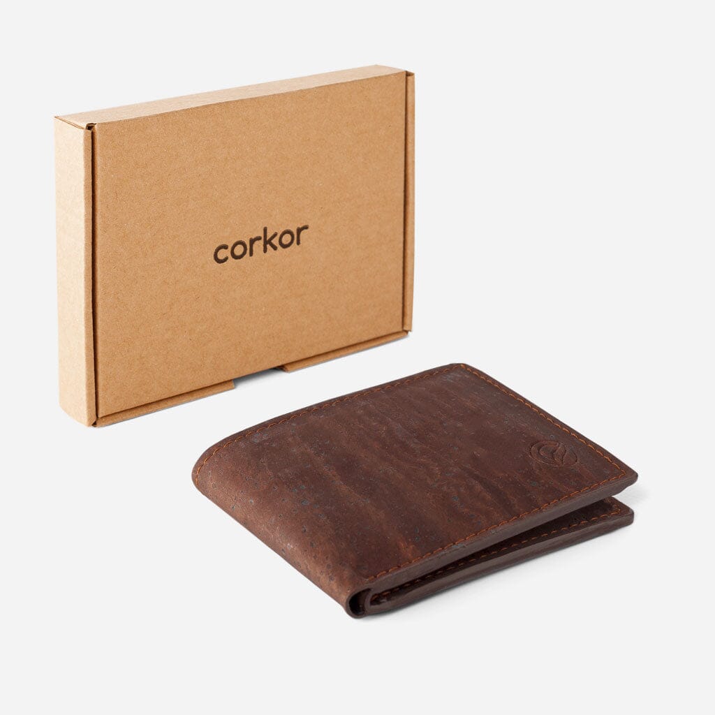 Cork Vegan Slim Bifold Wallet Corkor Dark Brown - I Am The Animal