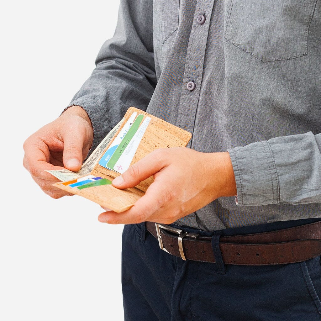 Cork Vegan Slim Bifold Wallet Corkor Light Brown - I Am The Animal