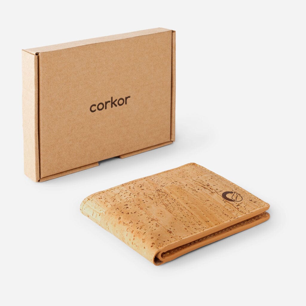 Cork Vegan Slim Bifold Wallet Corkor Light Brown - I Am The Animal