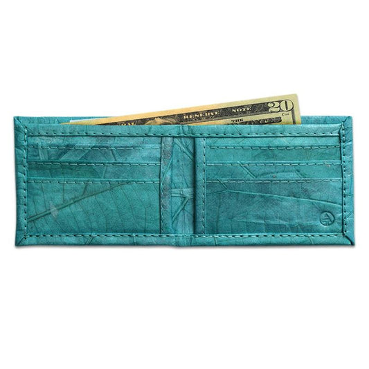 Vegan Leaf Leather Bifold Wallet Turquoise - I Am The Animal