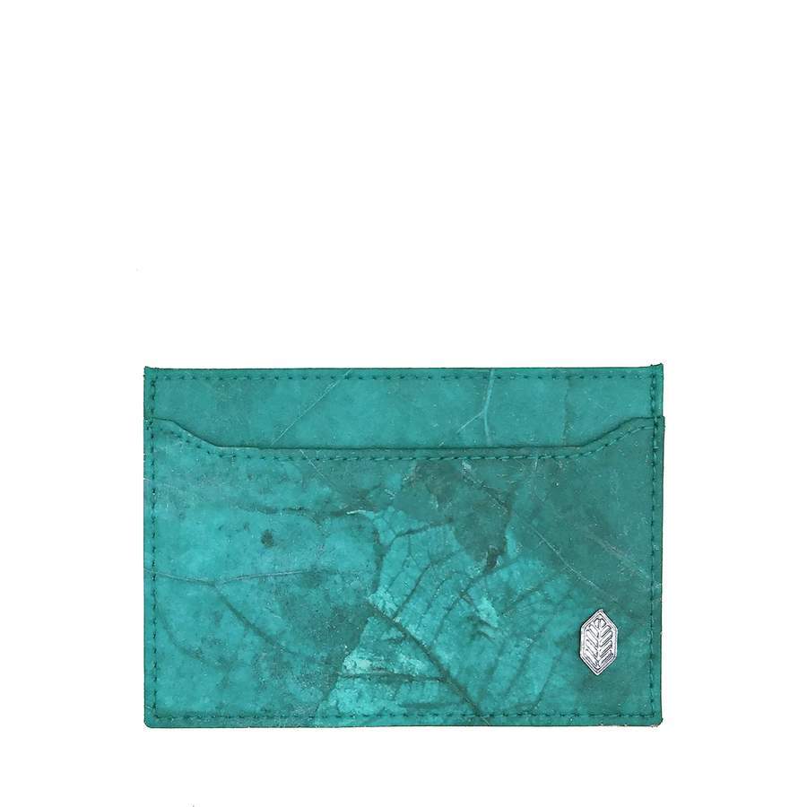 Vegan Leaf Leather Card Holder Thamon Turquoise - I Am The Animal