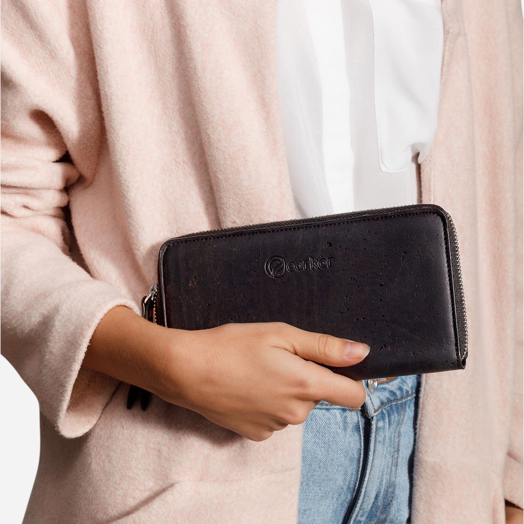 Cork Vegan Long Wallet Women's Corkor Black - I Am The Animal