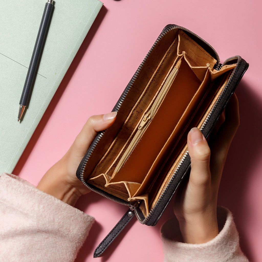 Cork Vegan Long Wallet Women's Corkor Black - I Am The Animal
